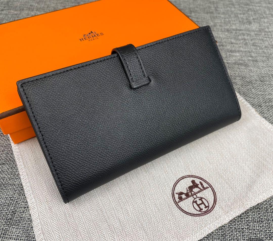 エルメス HERMES 長財布 三つ折り べアンスフレ ブラック ブラウン