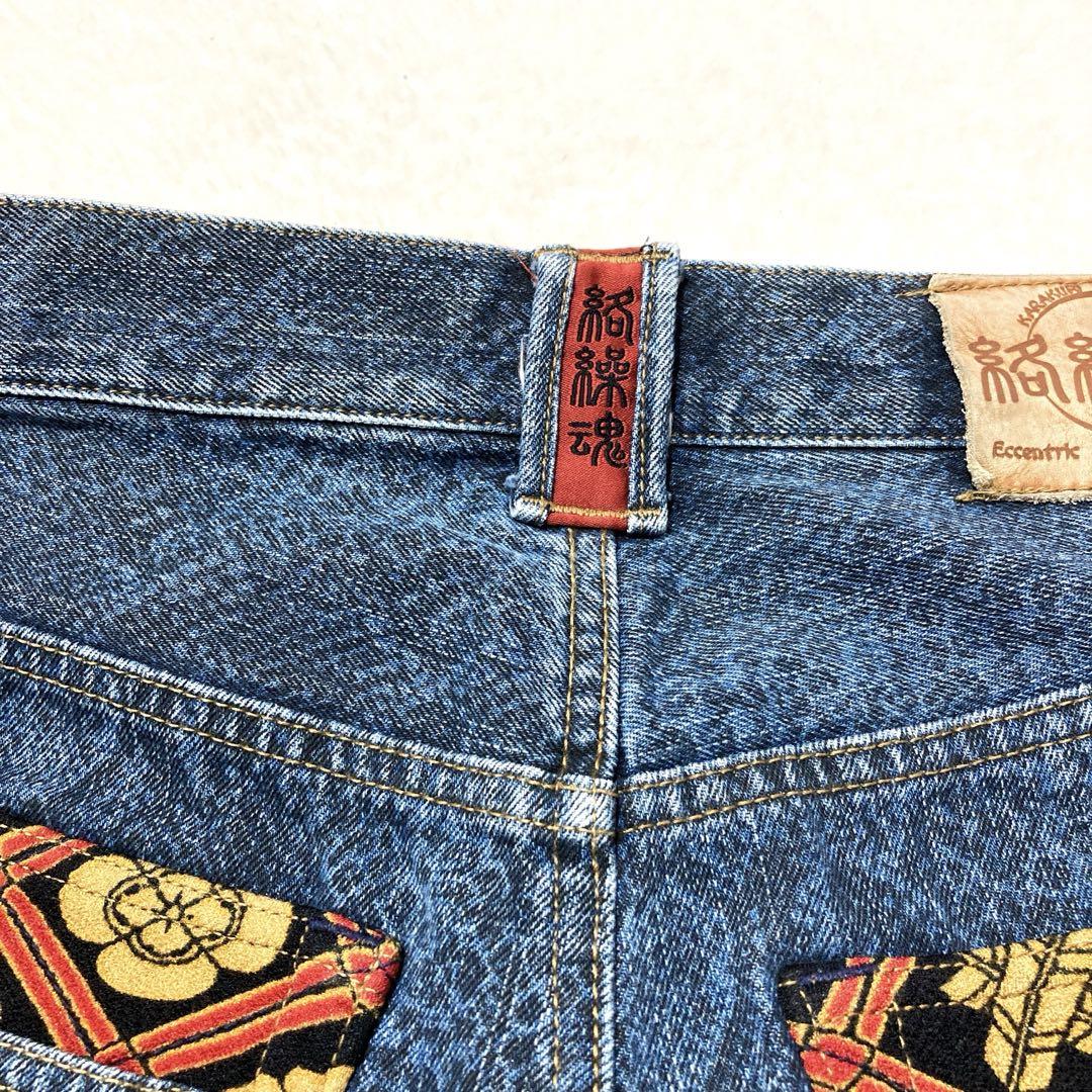 【美品】 絡繰魂 ハーフパンツ ショートパンツ ジーンズ 鯉　刺繍 W34