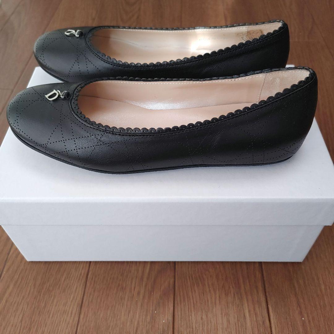 新品未使用! Dior 20.5cmブラック牛革バレエシューズ【No.09】