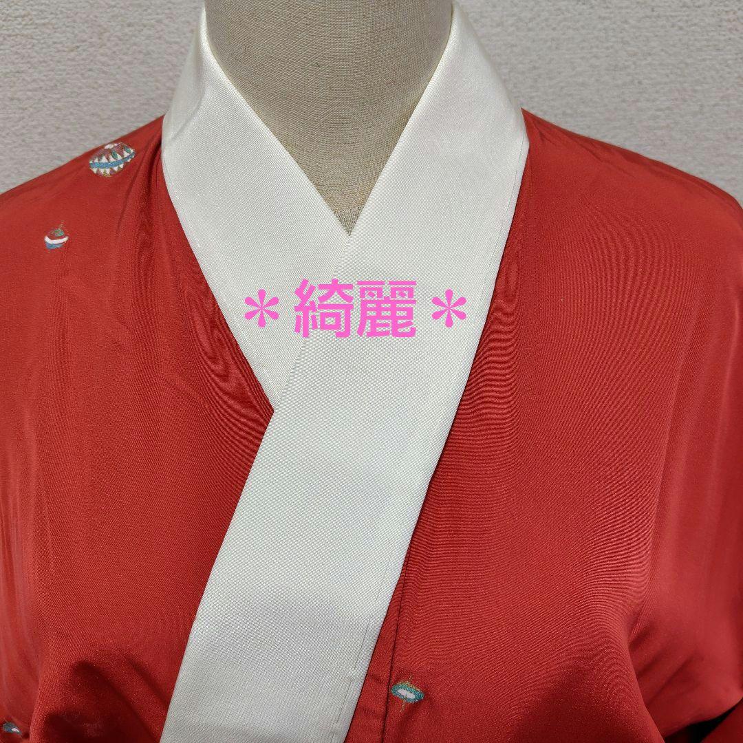 単衣長襦袢 正絹 半衿付 居敷当 衿芯 色襦袢 背伏せ付 赤 M〜L