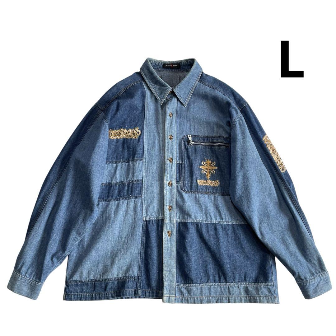 90s DREAM 刺繍入り デニムシャツ L 80s BOX ボックス