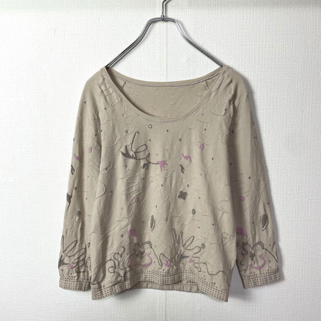 イッセイミヤケ HaaT カットソー 長袖 ロンT 刺繍デザイン 花柄