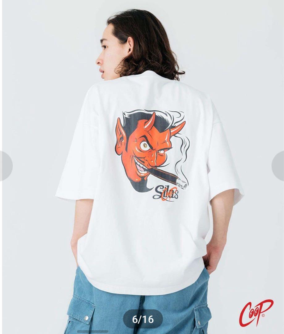 メンズ　サイラス×クープ　デビルフェイスプリントワイドTシャツ　白　L ゆったり