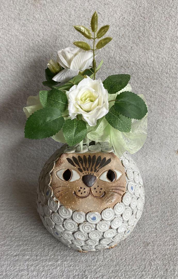 【陶芸】まんまる猫の一輪挿し・置物（作家もの）