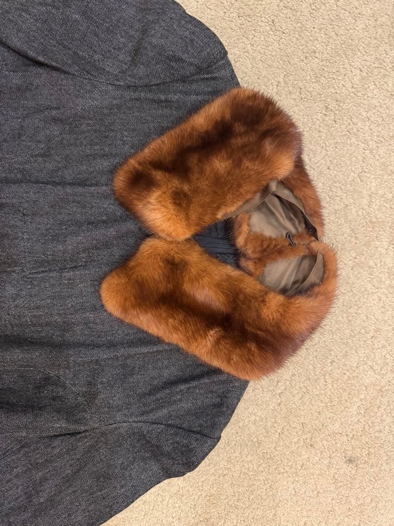 フォクシー グレー ファー襟 膝丈ワンピース 40 フォクシー グレー ファー襟 膝丈ワンピース 40