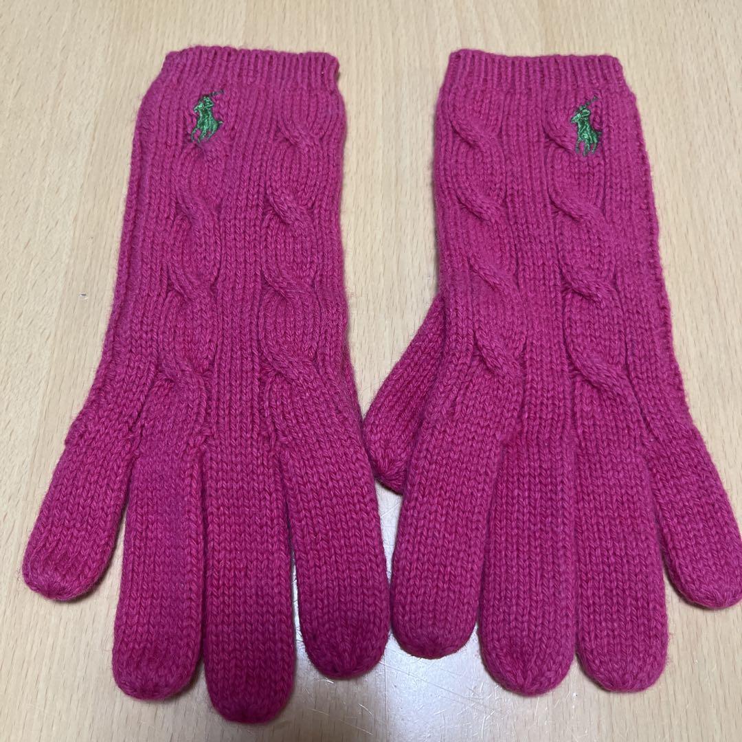 【新品未使用】ラルフローレン　ニット帽＆手袋　セット　ピンク　グリーンロゴ刺繍