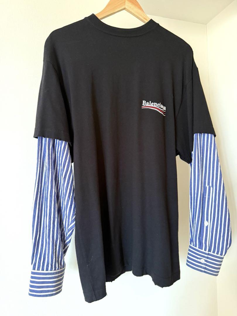 Balenciaga バレンシアガ　長袖カットソー 黒/青ストライプ　L