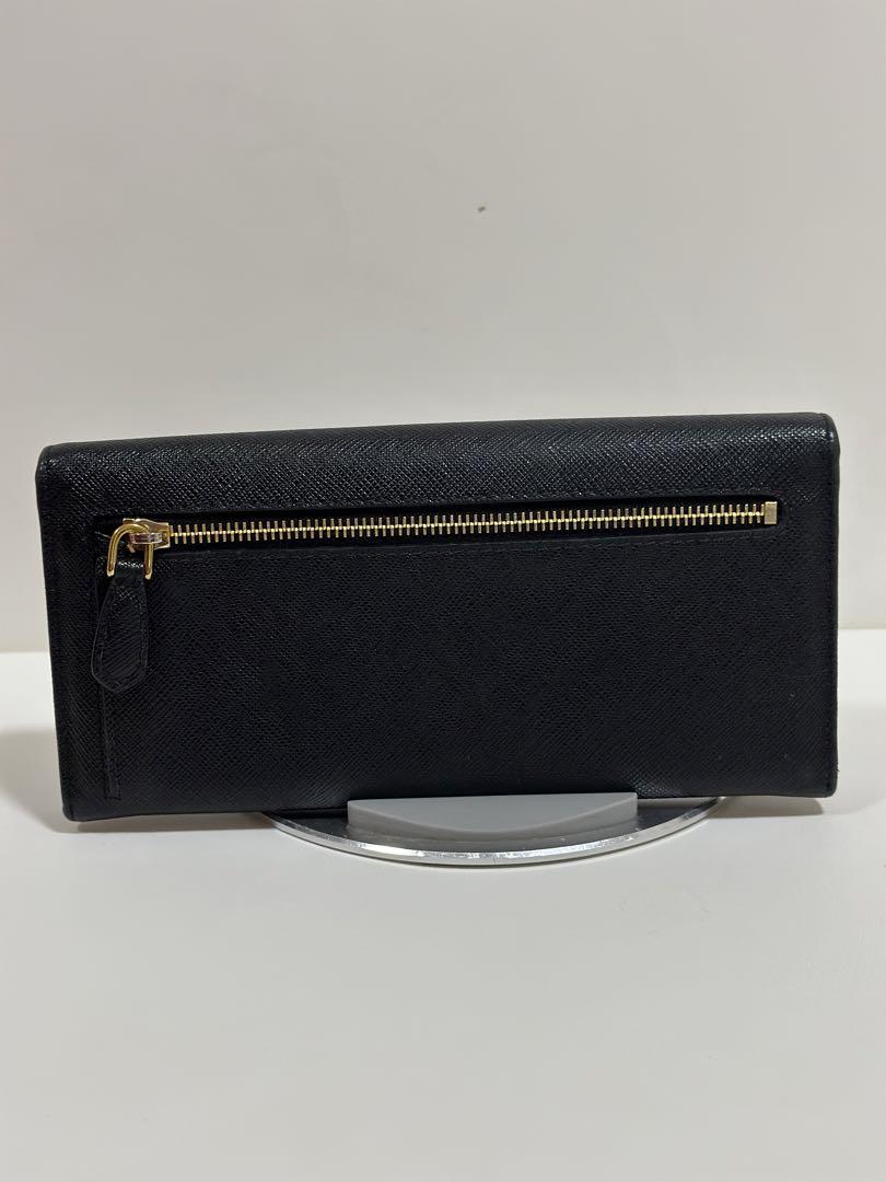 超美品 PRADA プラダ長財布 ブラックxピンク カードケース付