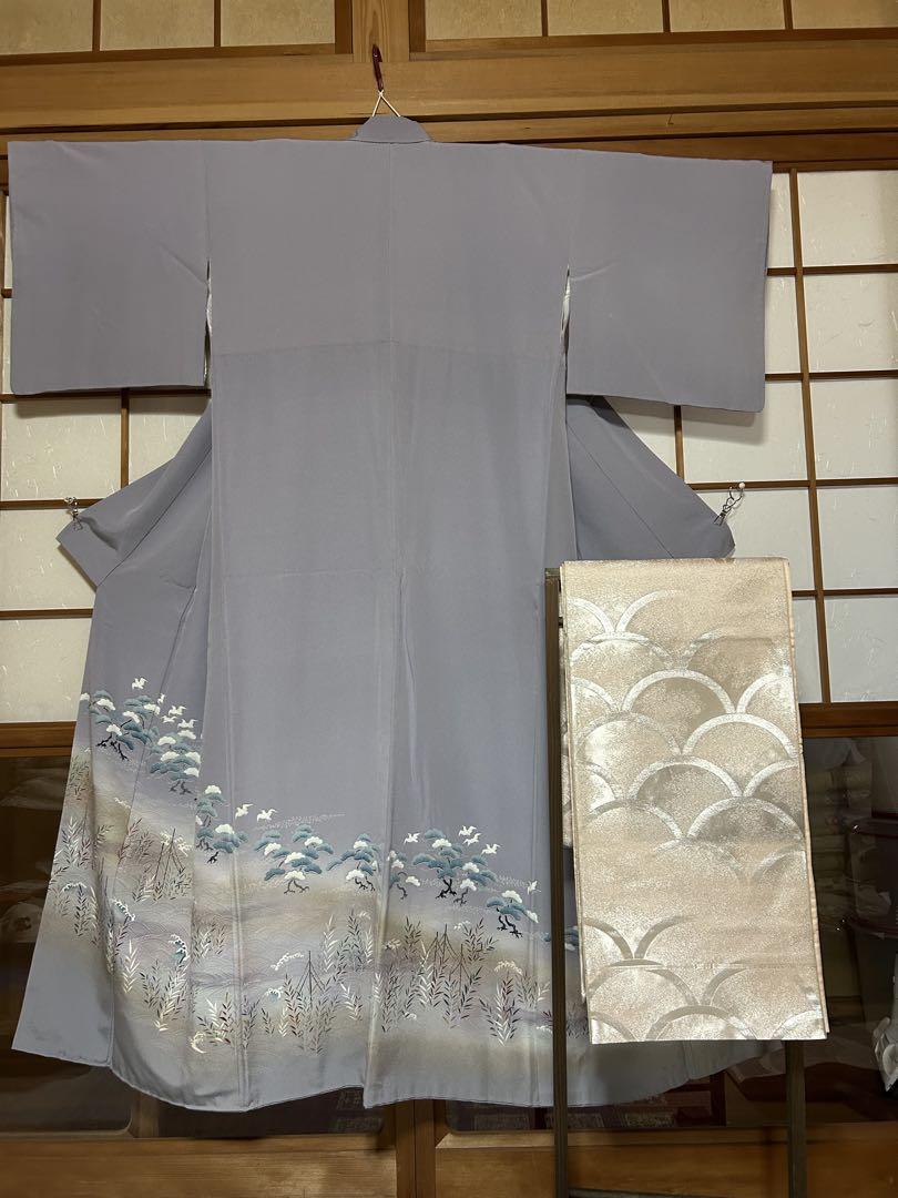 全通柄袋帯　青海波　銀糸　ますいわ屋扱正絹　逸品　428/30.5 全通柄袋帯 青海波 銀糸 ますいわ屋オリジナル 正絹 逸品428㎝