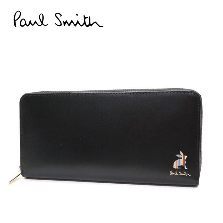 Paul Smith マーケトリーストライプラビット ラウンドジップ長財布 黒