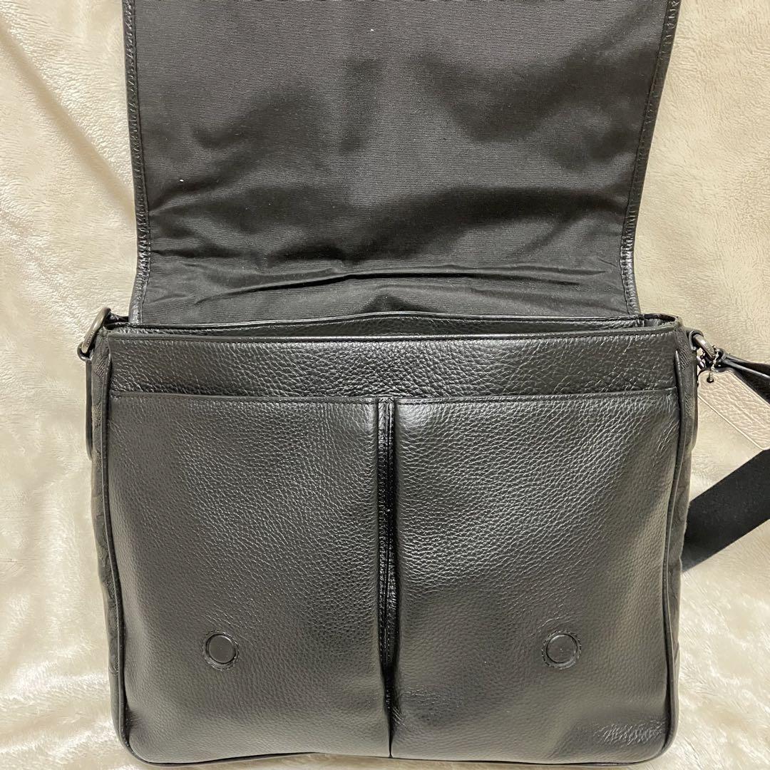 現行】コーチ トンプソン マップバッグ レザー 黒シグネチャ