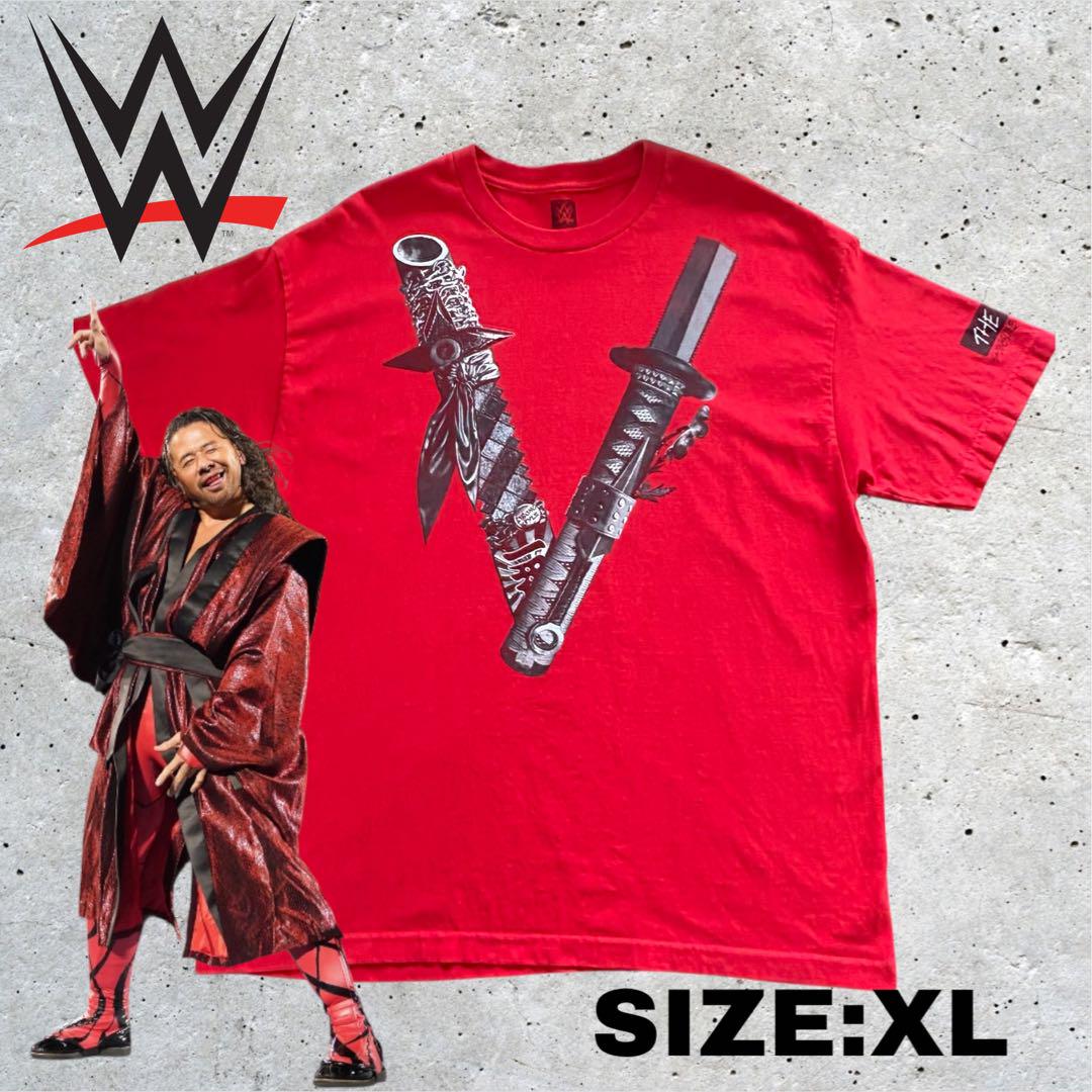 激レア】WWE 中邑真輔 コラボTシャツ XL 刀デザイン レッド 忍者