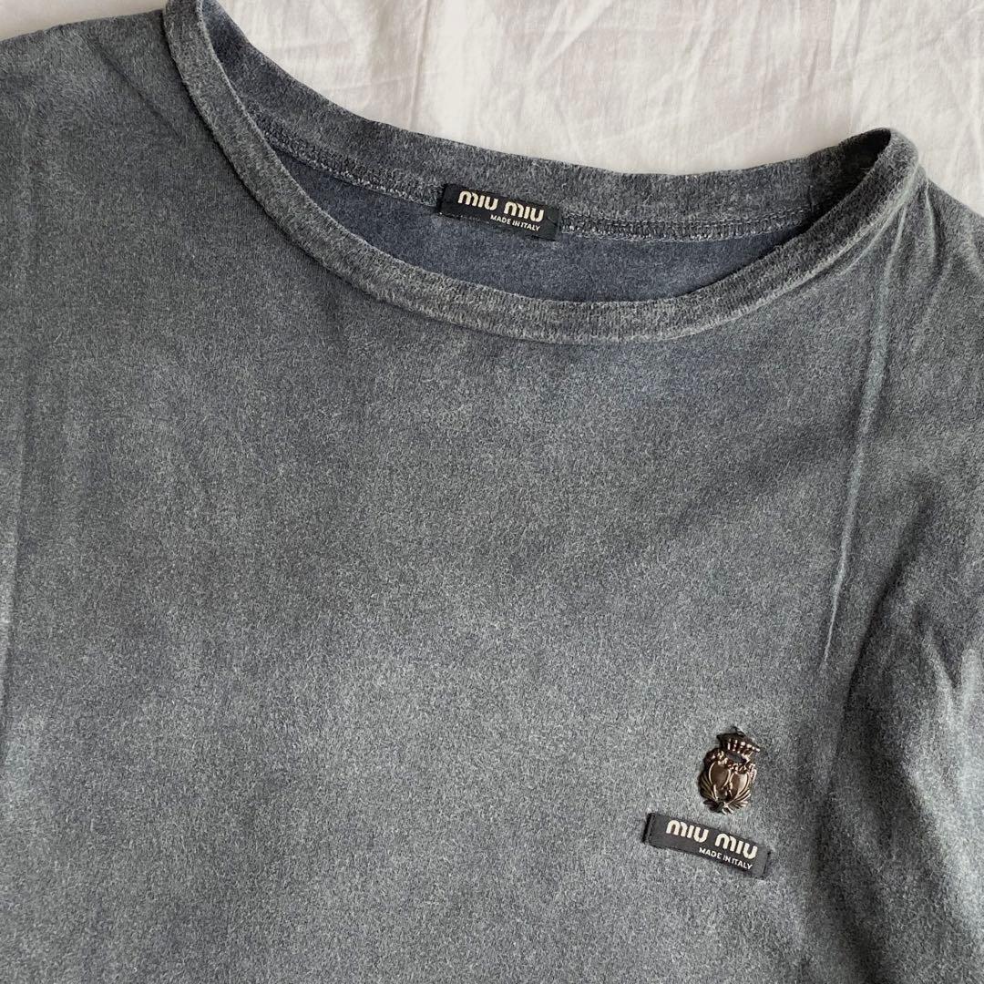 miumiu ミュウミュウ Tシャツ カットソー ロンT ウォッシュグレー S