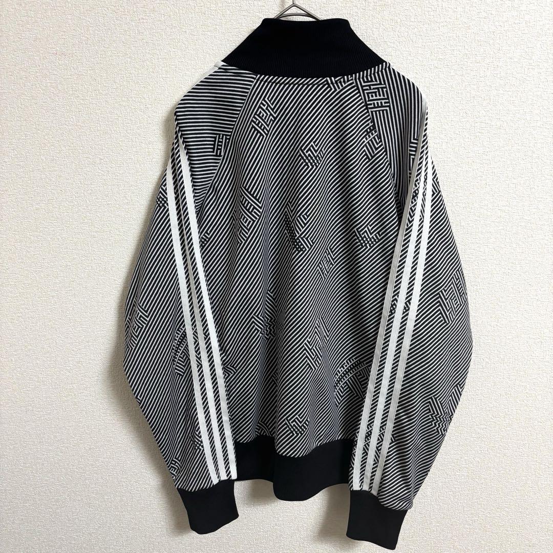 希少 adidas アディダス 刺繍ロゴ 総柄 トラックジャケット 黒 L-XL