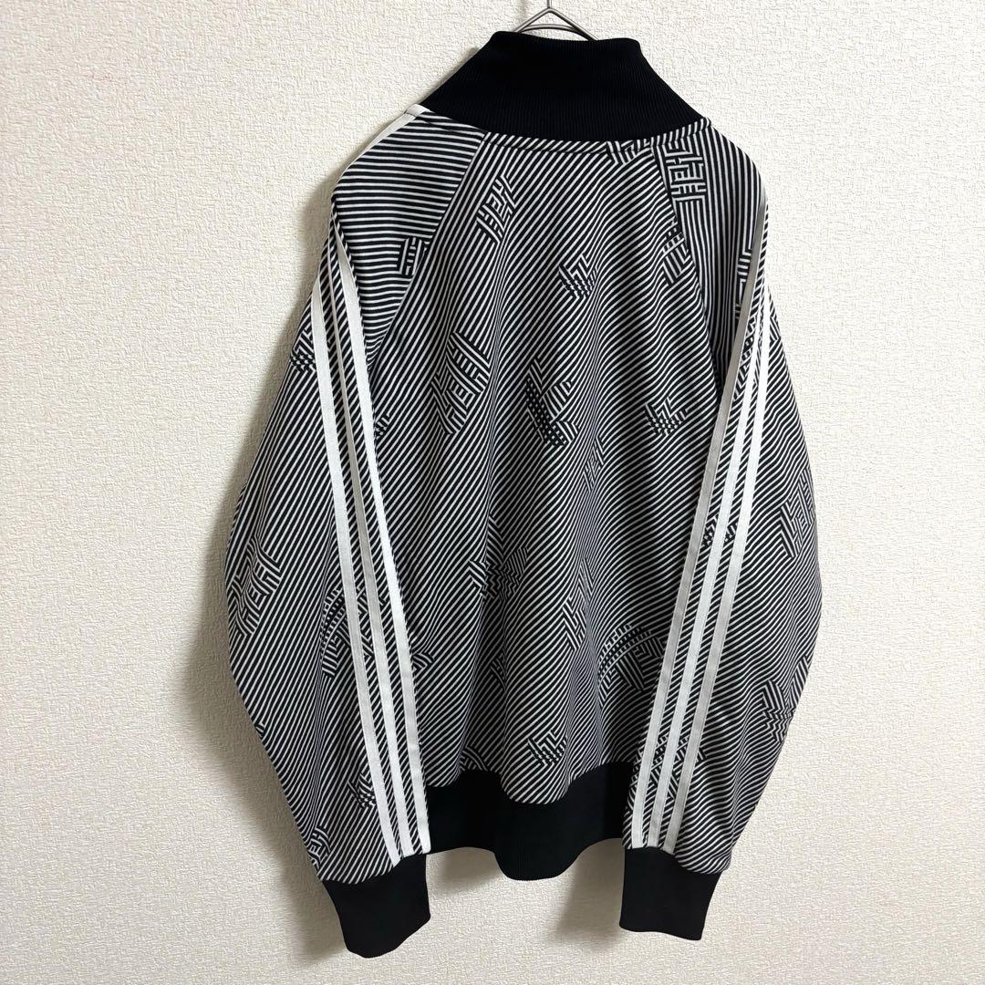 希少 adidas アディダス 刺繍ロゴ 総柄 トラックジャケット 黒 L-XL
