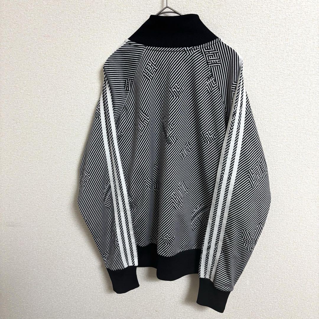 希少 adidas アディダス 刺繍ロゴ 総柄 トラックジャケット 黒 L-XL
