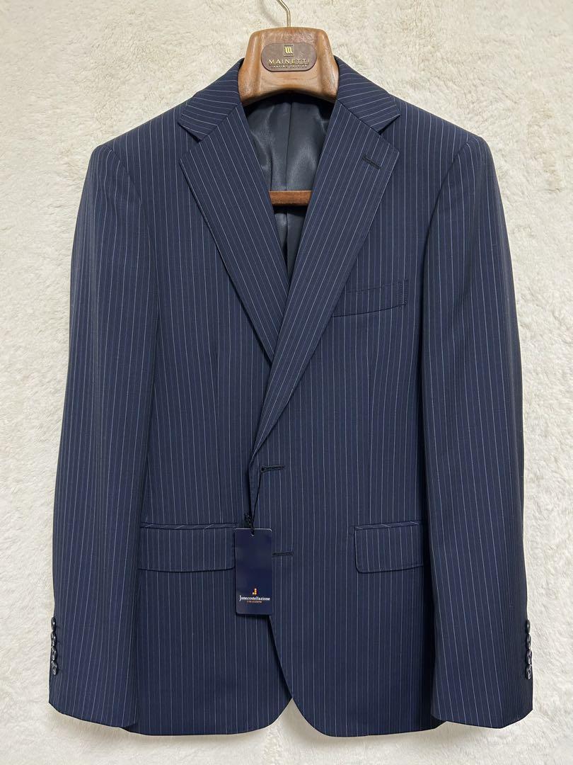 【新品】 メンズ スーツ A4 (h165w78) S ダークブルー ストライプ