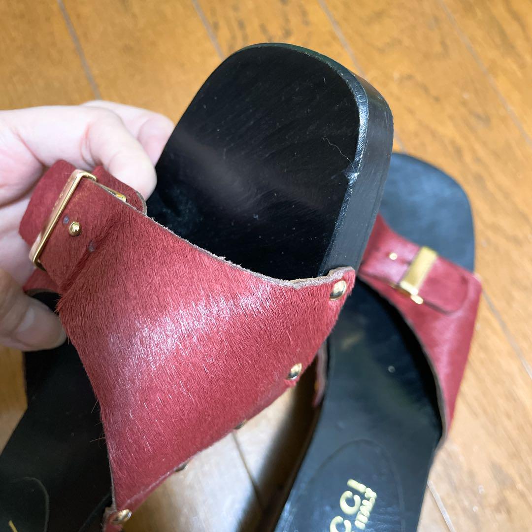 ✳️未使用 レア GUCCI ハラコ 牛柄 ミュール サンダル Gマーク