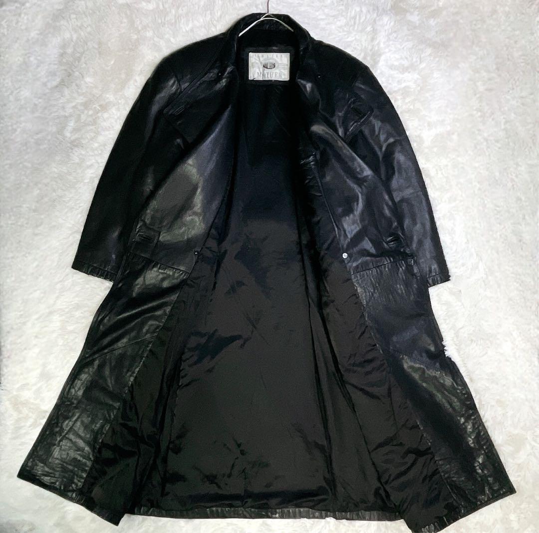 y2k 希少 ハラジュクマザー レザートレンチコート　ダブル マキシ丈 本革 黒