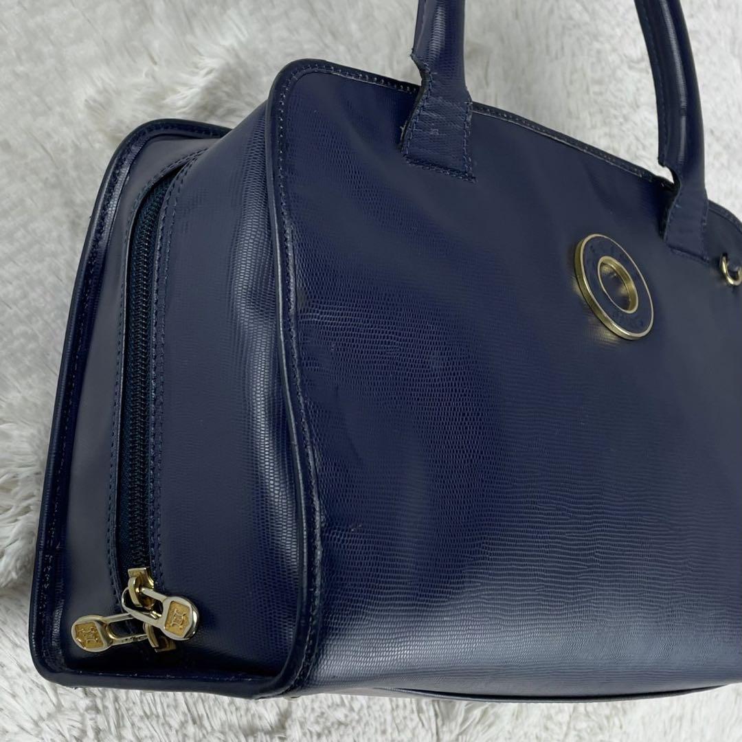 極美品 CELINE レザー 2way ショルダーバッグ サークルロゴ ネイビー 極美品 CELINE レザー 2way ショルダーバッグ サークルロゴ ネイビー