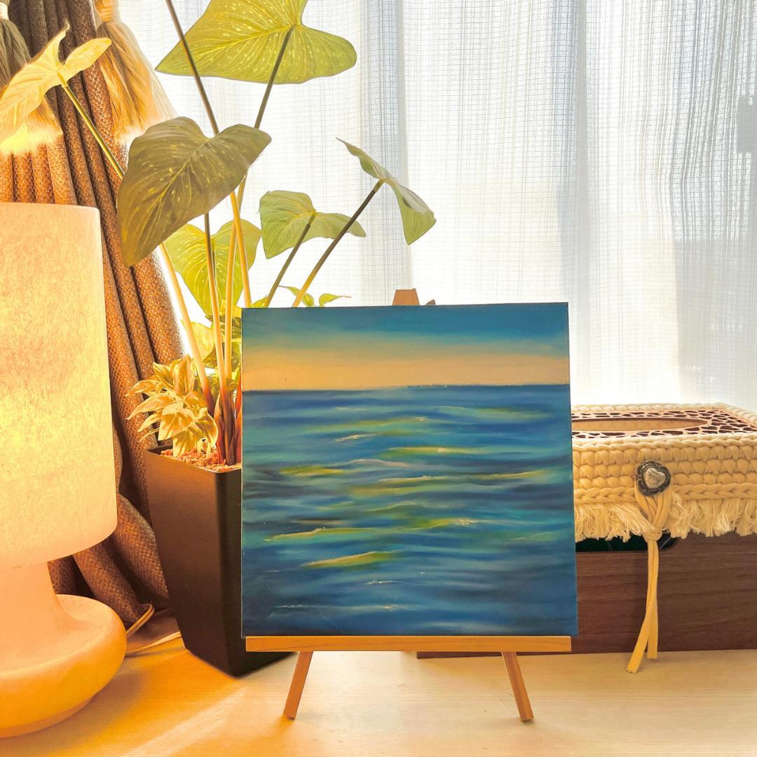 《鏡の裏のアトリエ》シリーズ原画｜青い空と海のグラデーション｜オイルパステル原画