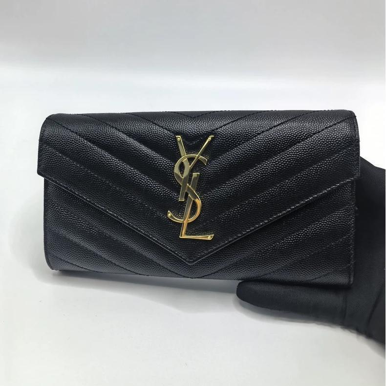 YSL ブラック 長財布 キャビアスキン二つ折り財布 - メルカリ