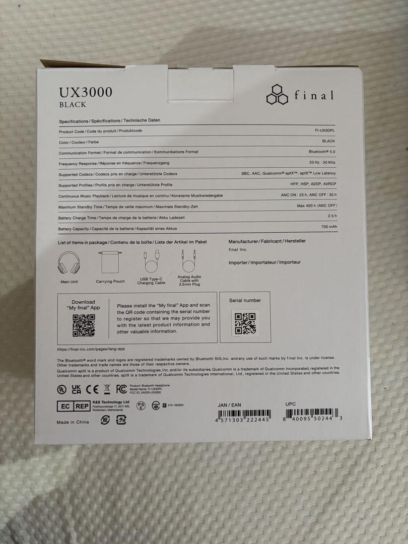 final UX3000 ブラック ワイヤレスヘッドフォン