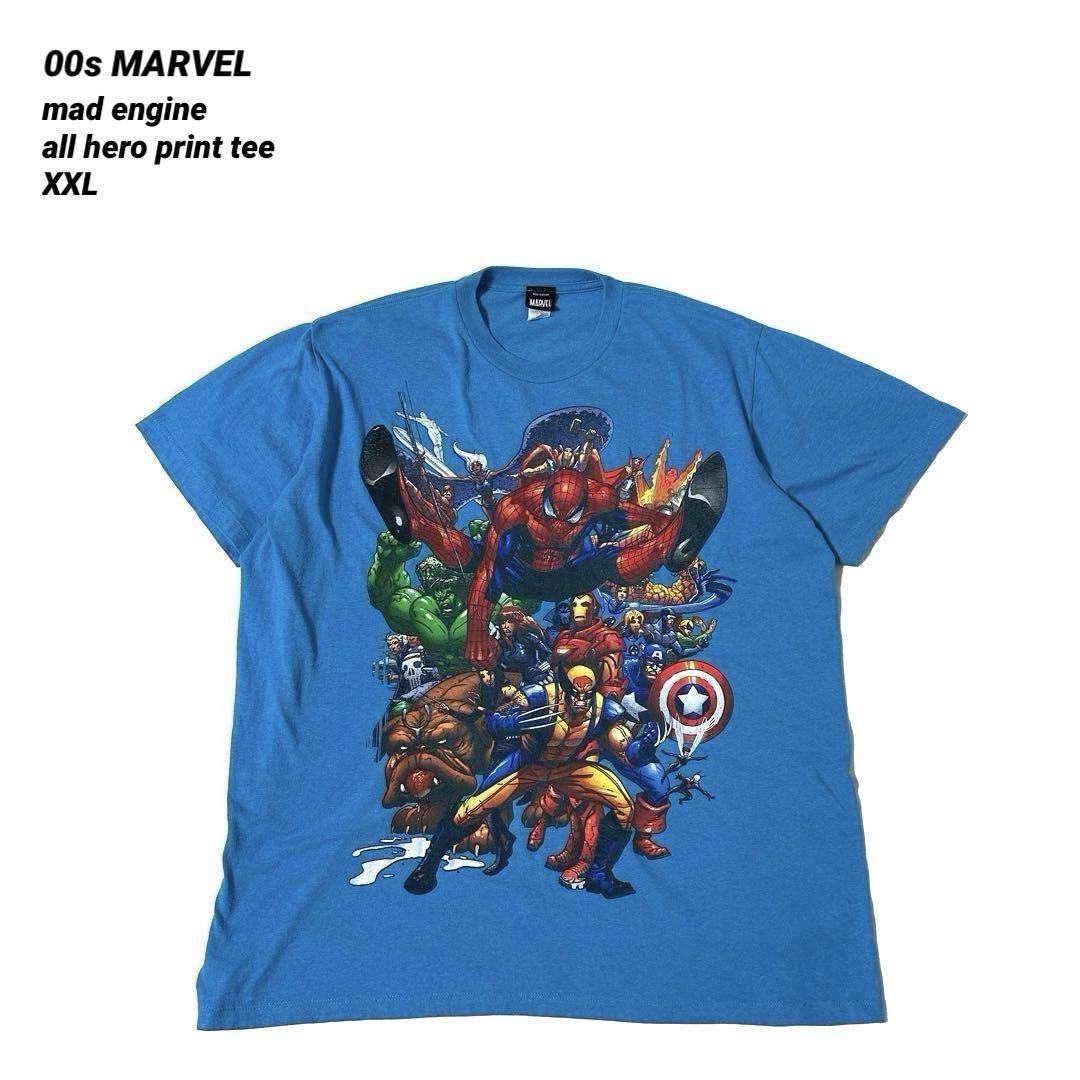 00s MARVEL MAD ENGINE ヒーロー集合 プリントTee XXL