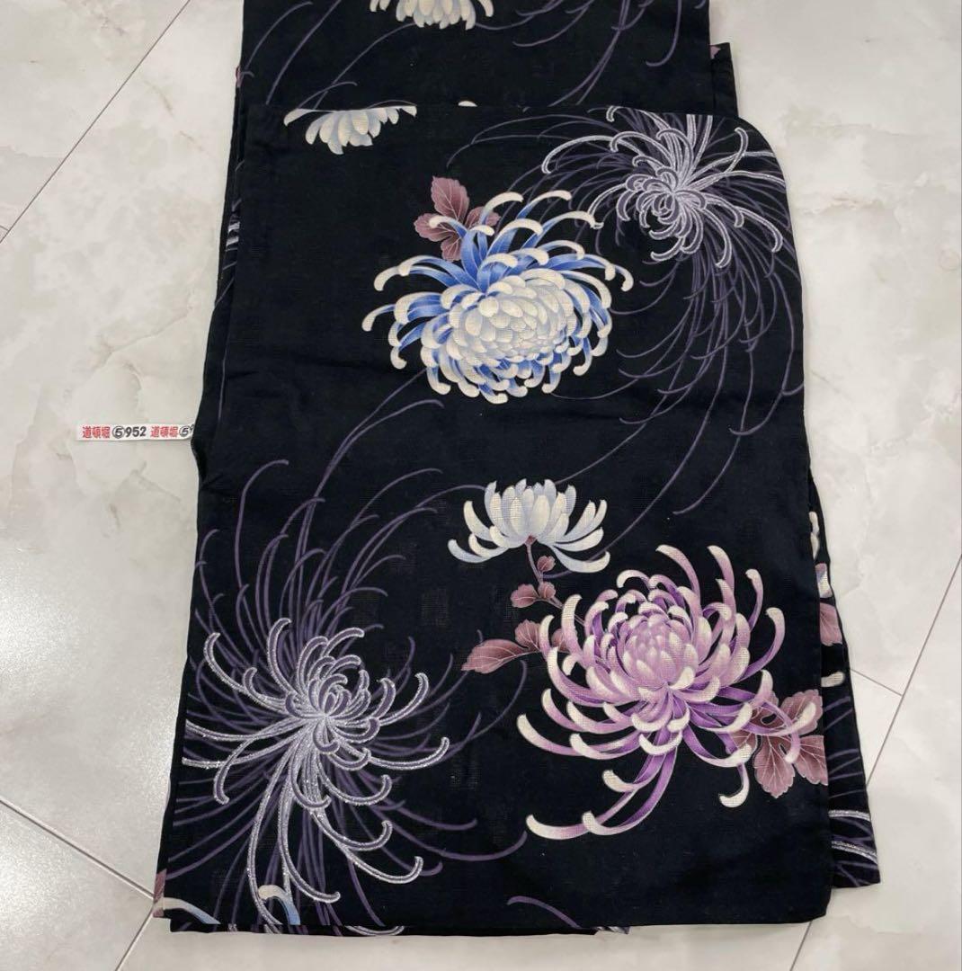 黒地 菊の花柄 浴衣反物　タイムセール
