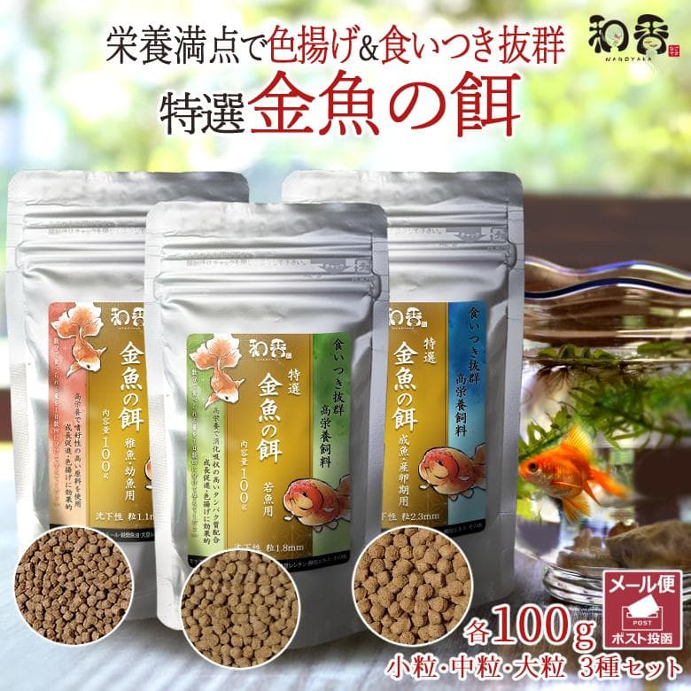 和香特選 金魚 餌 3種セット 各100g 沈下性消化 色揚 高栄養 エサR