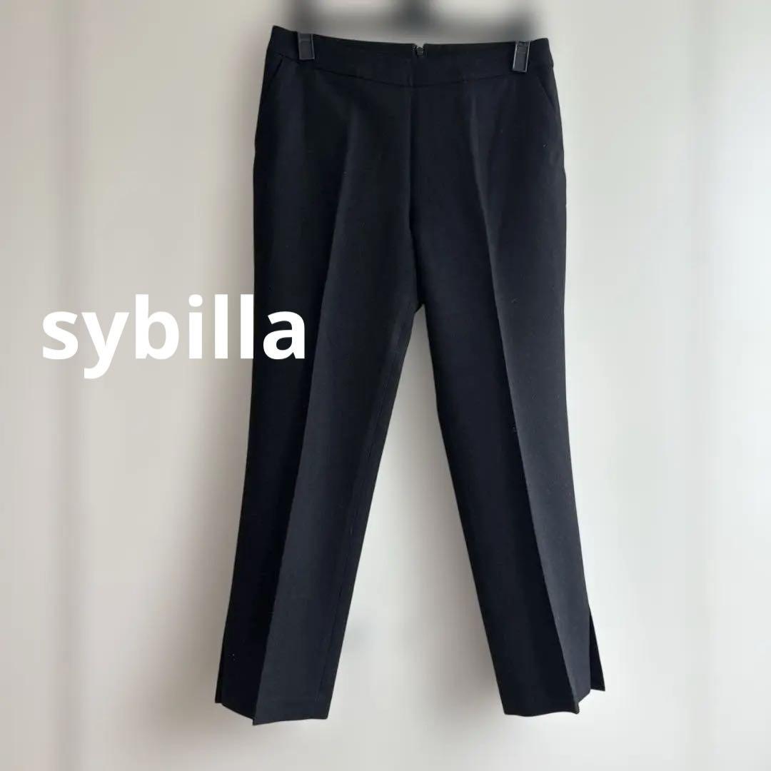 sybillaシビラ ブラック スリット入り ウールストレートパンツ