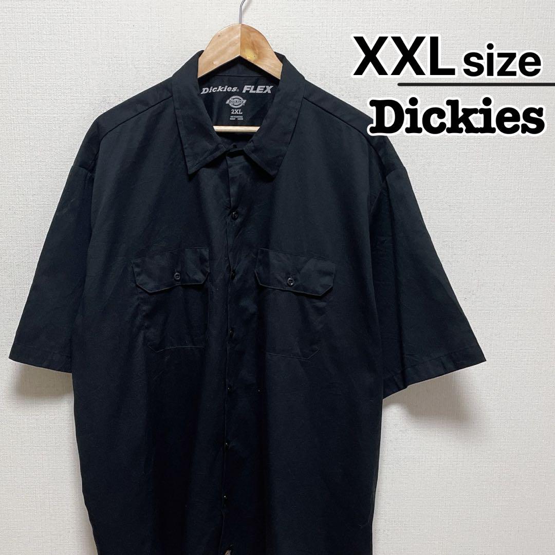 Dickies　ワークシャツ　半袖　XXL　ブラック　無地　ワンポイント　古着
