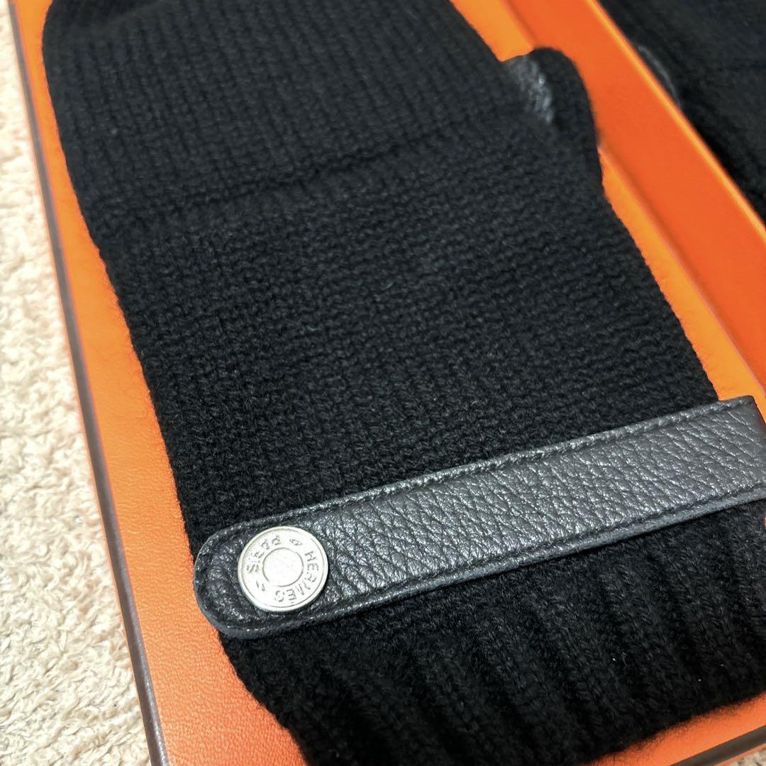 エルメス セリエボタン付き カシミア 鹿革 ニットグローブ メンズ M