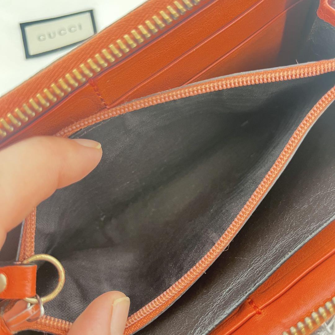 美品✨GUCCI 長財布　マイクロシマ　ラウンドファスナー　オレンジ　レディース