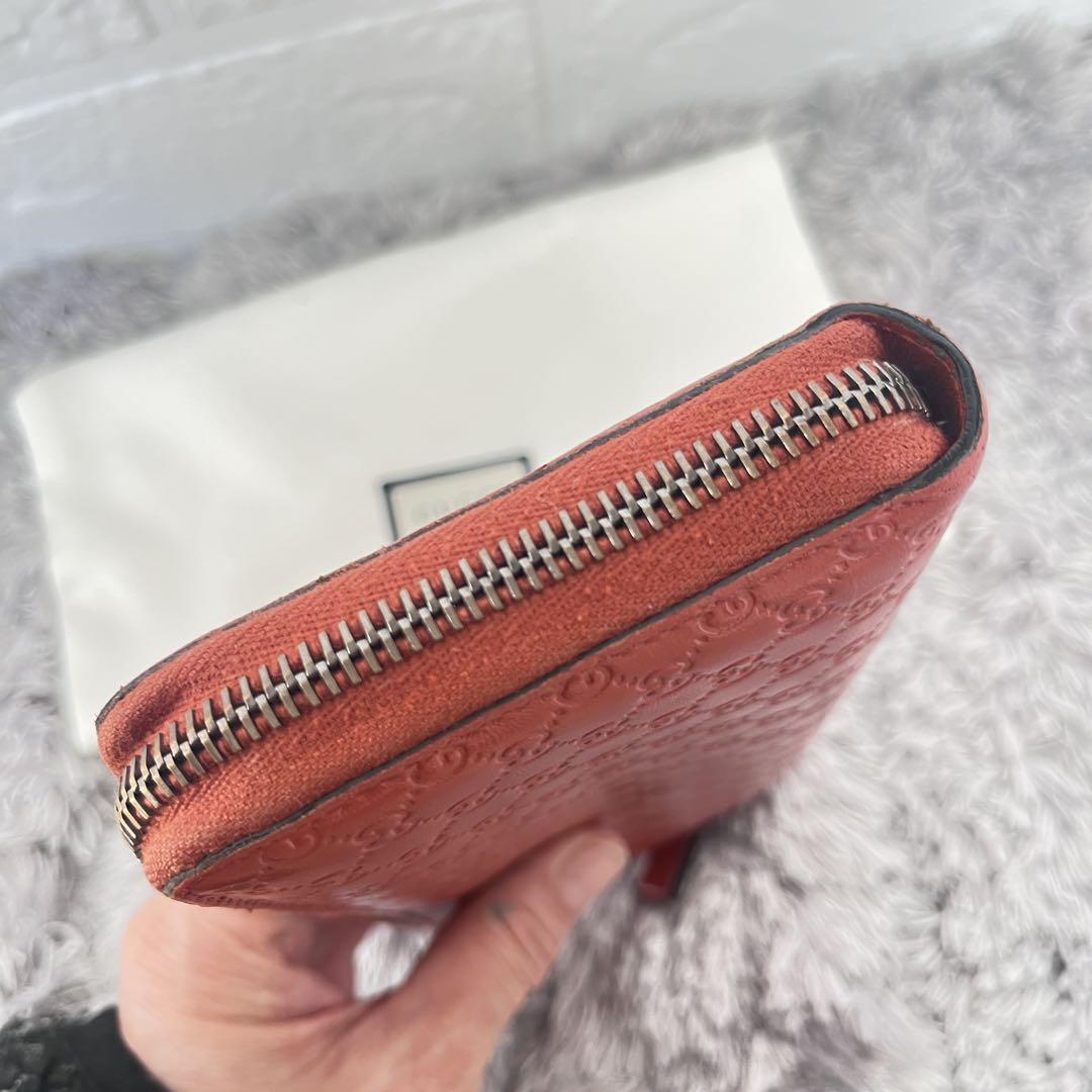 美品✨GUCCI 長財布　マイクロシマ　ラウンドファスナー　オレンジ　レディース