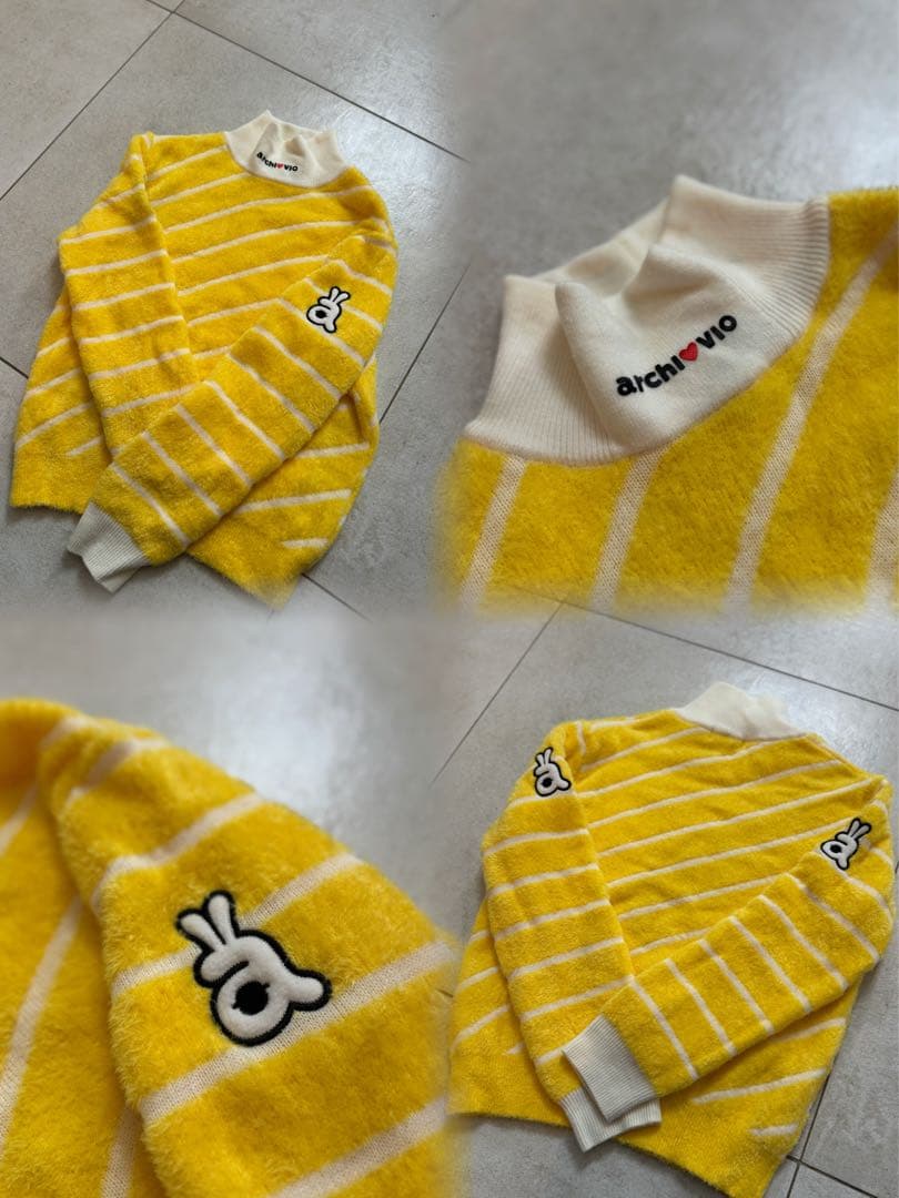 archivio クリーニング済み 38ストライプセーター ハイネック黄色M・archivio