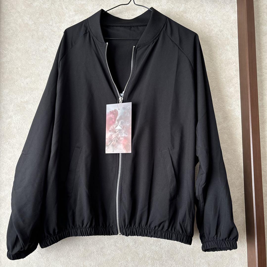 黒 薄手ジップアップ ジャケット ルーズフィット
