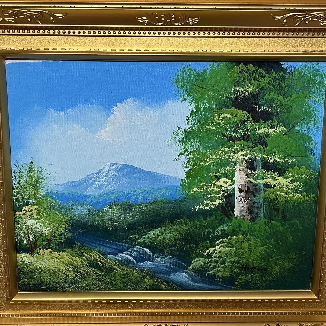 油彩画 風景画 雪山 金色額縁#1001 - メルカリ
