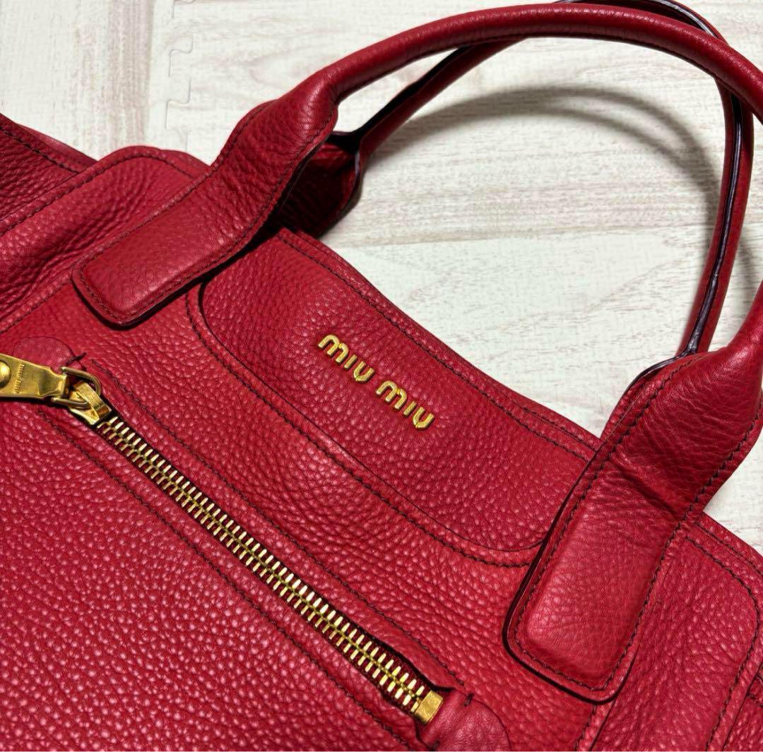極美品❗️】miumiu レザー ハンドバッグ A4 レッド ボルドー 赤