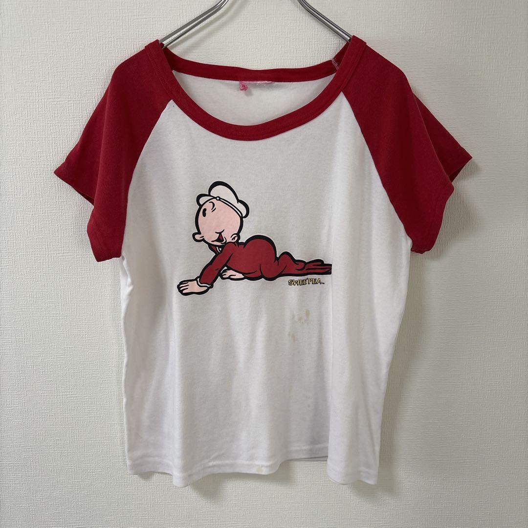 レア　ポパイ　スウィーピー　ラグラン　tee 古着　キャラクターグラフィック