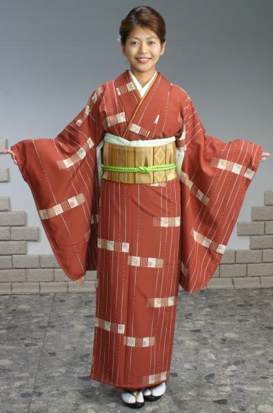 新二部式着物(帯付き) レンガ地格子柄 小振袖
