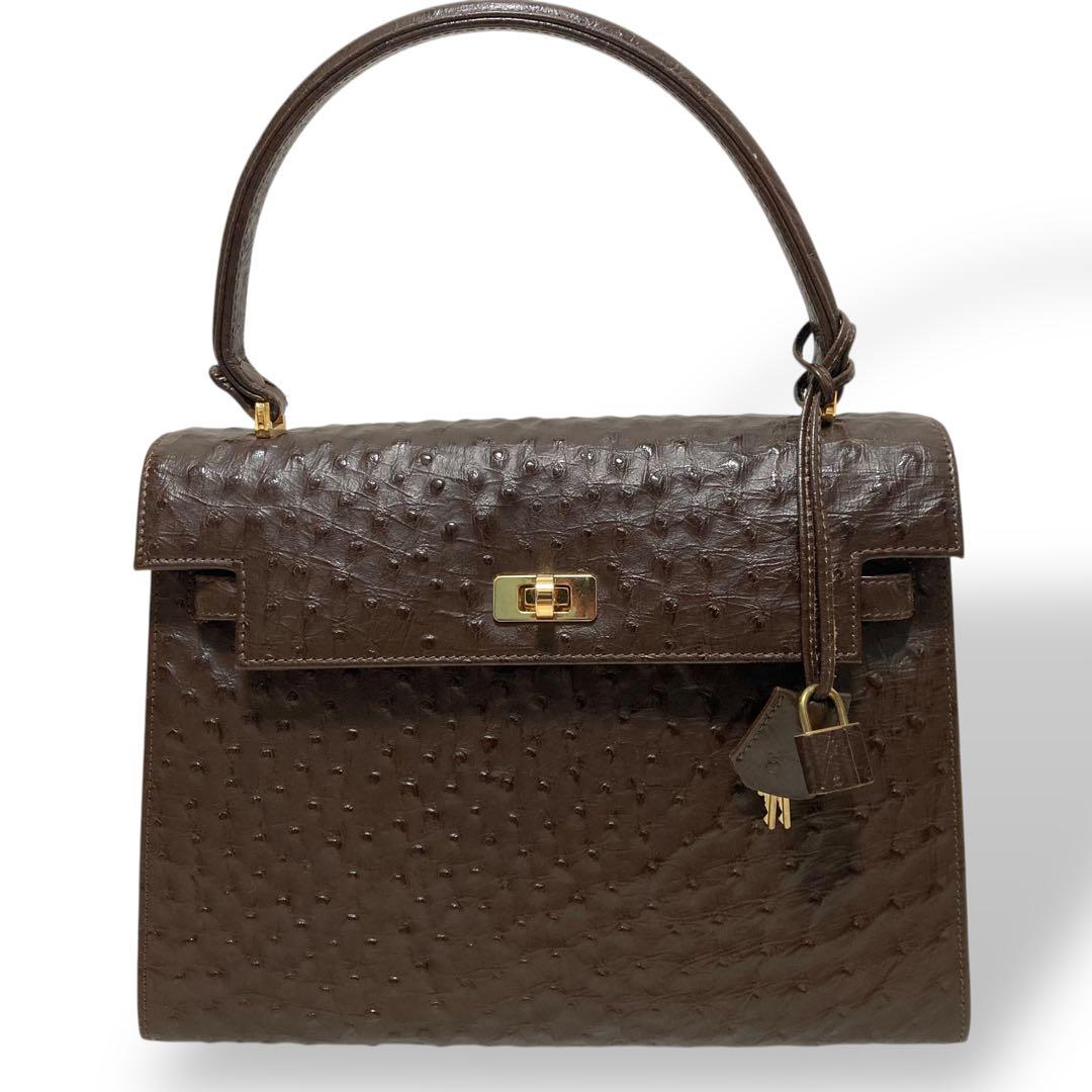 福袋 Rosetti 美品】Gianni ハンドバッグ 茶色 オーストリッチ型押し バッグ