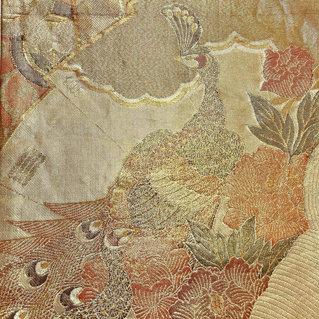 高い品質 袋帯 佐賀錦 孔雀 花柄模様 金糸 PO-3065 着物・浴衣