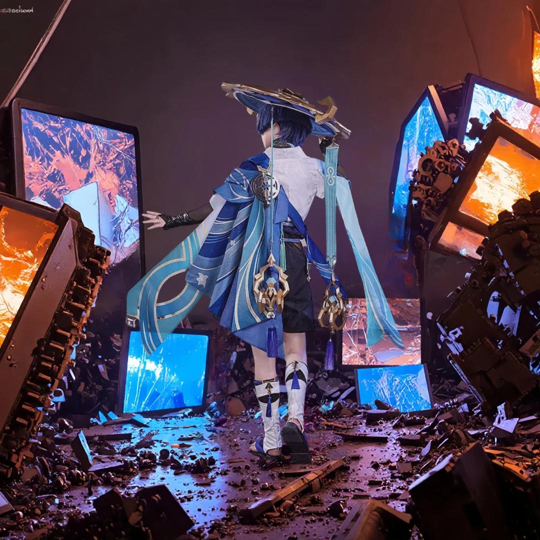 原神スカラマシュ 放浪者コスプレ Lサイズ ウイッグ靴付き 三分妄想　公式品
