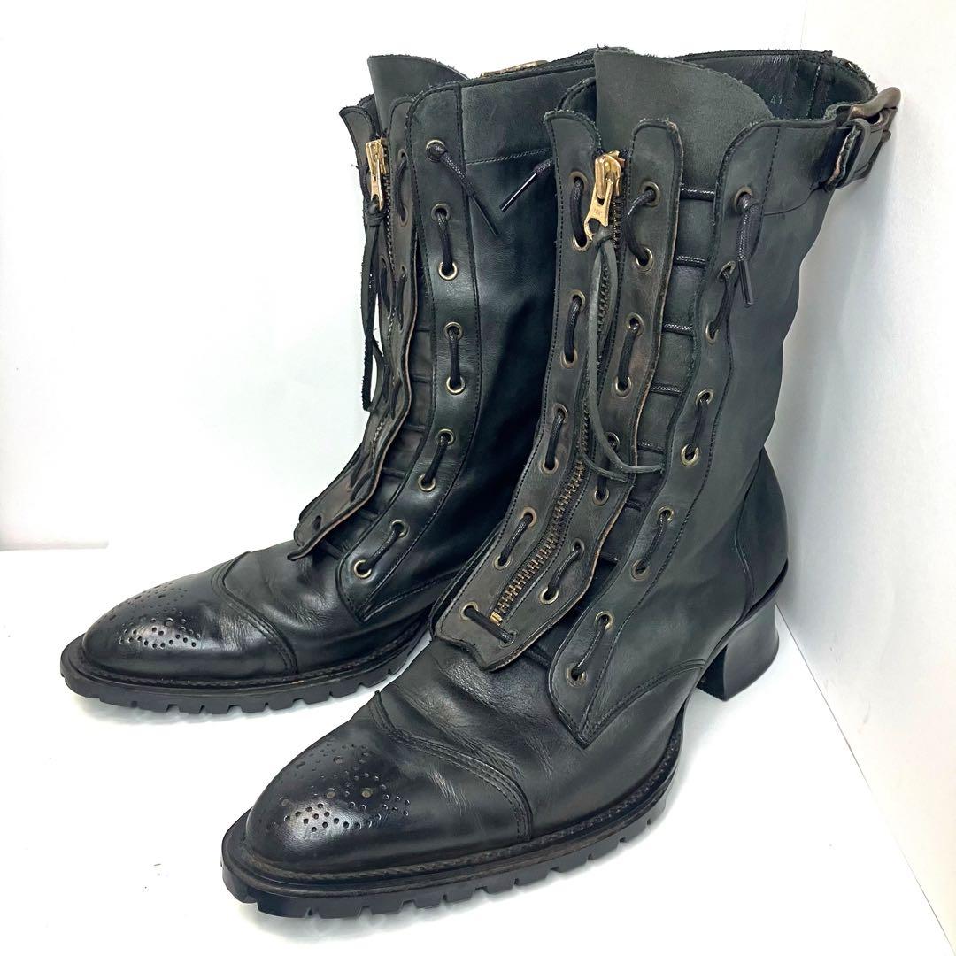 アルフレッドバニスター　レースアップブーツ　レザー　ブラック　フロントジップ