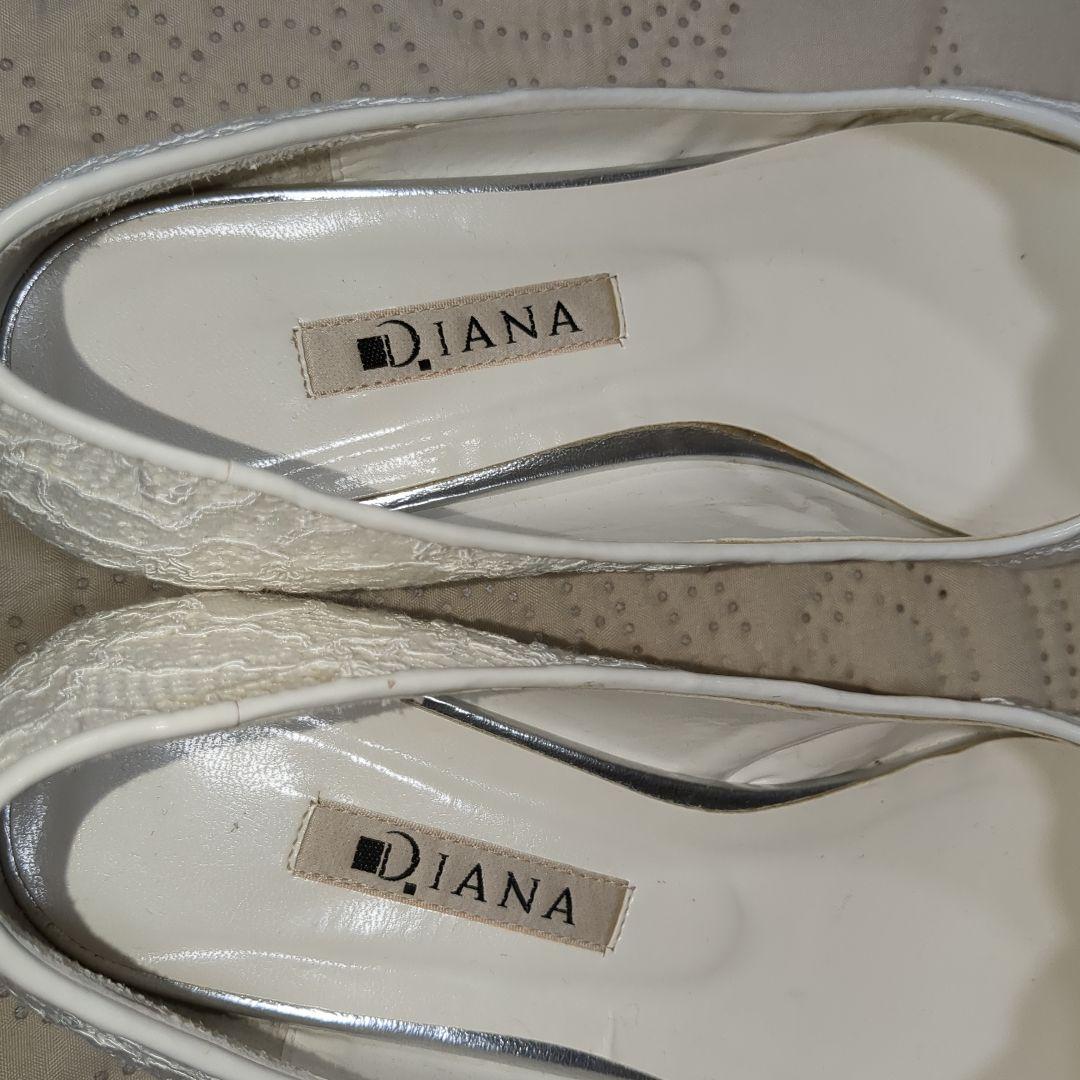 美品✨DIANA　フラットシューズ　ビジュー　グリッター　メッシュ　白　23cm ＋diana プラスダイアナ +diana ビジュー付きグリッター
