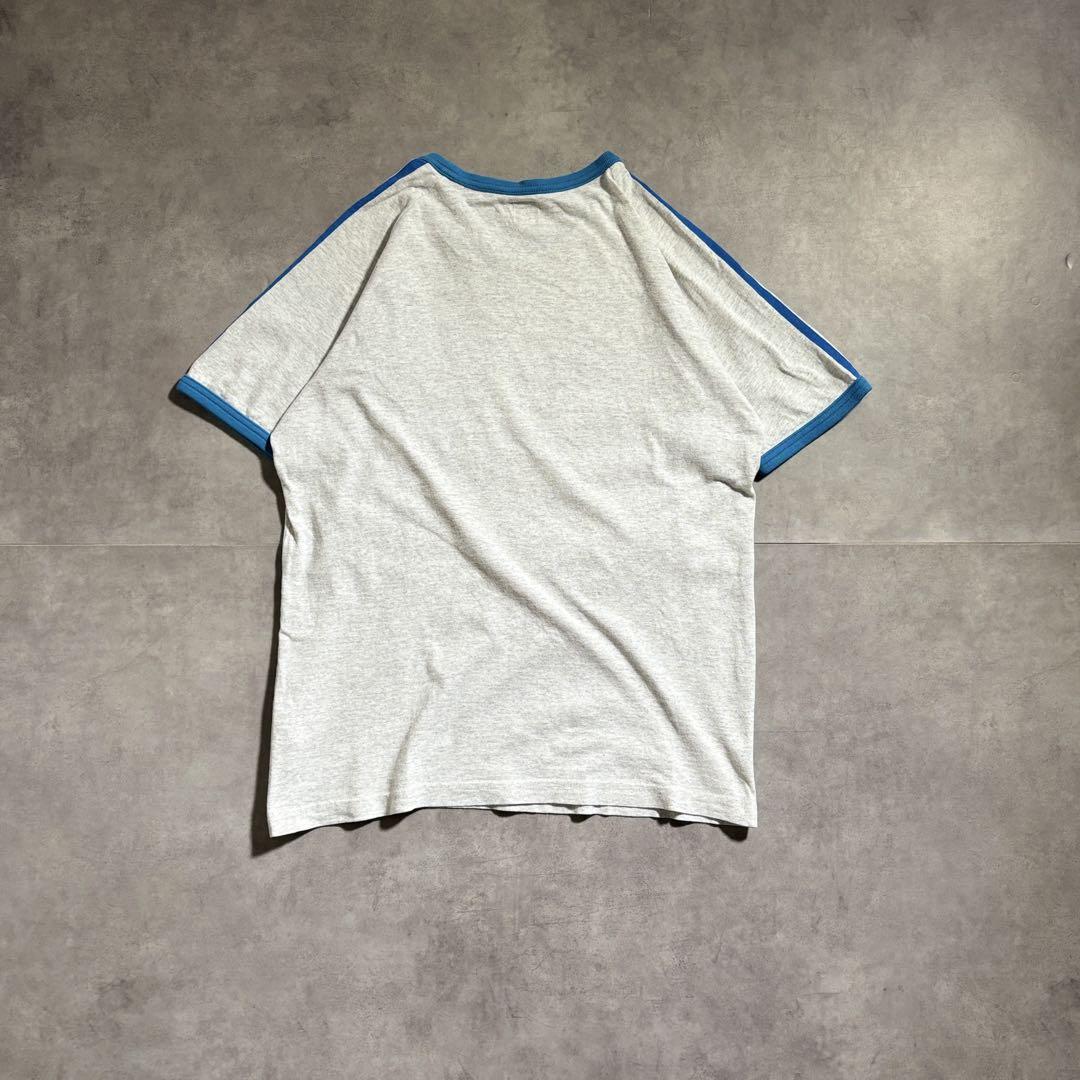 希少 00s adidas リンガー Tシャツ 3ストライプ 短丈 ブルー 青