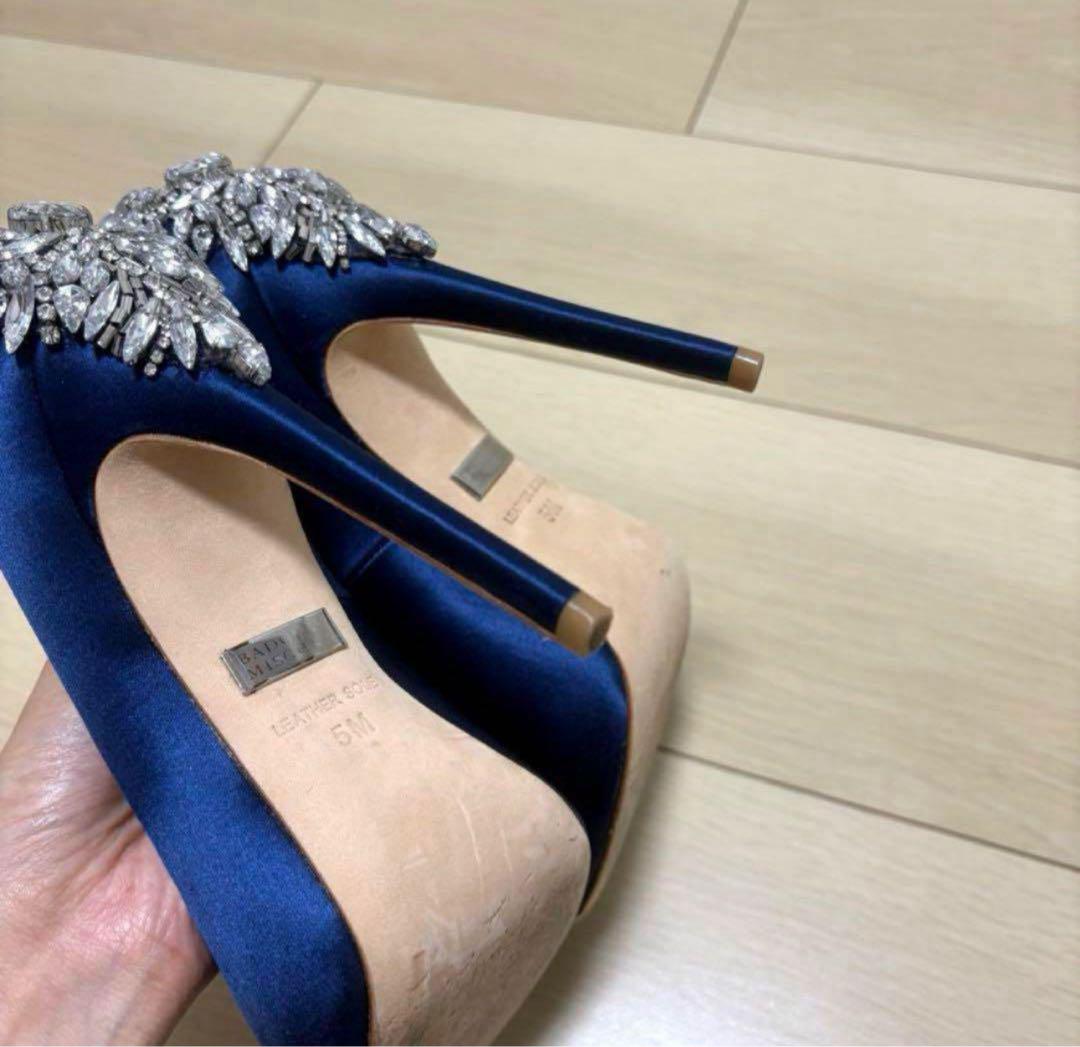 極美品✨バッジェリーミシュカ 高級 オープントゥ パンプス ブルー 22cm