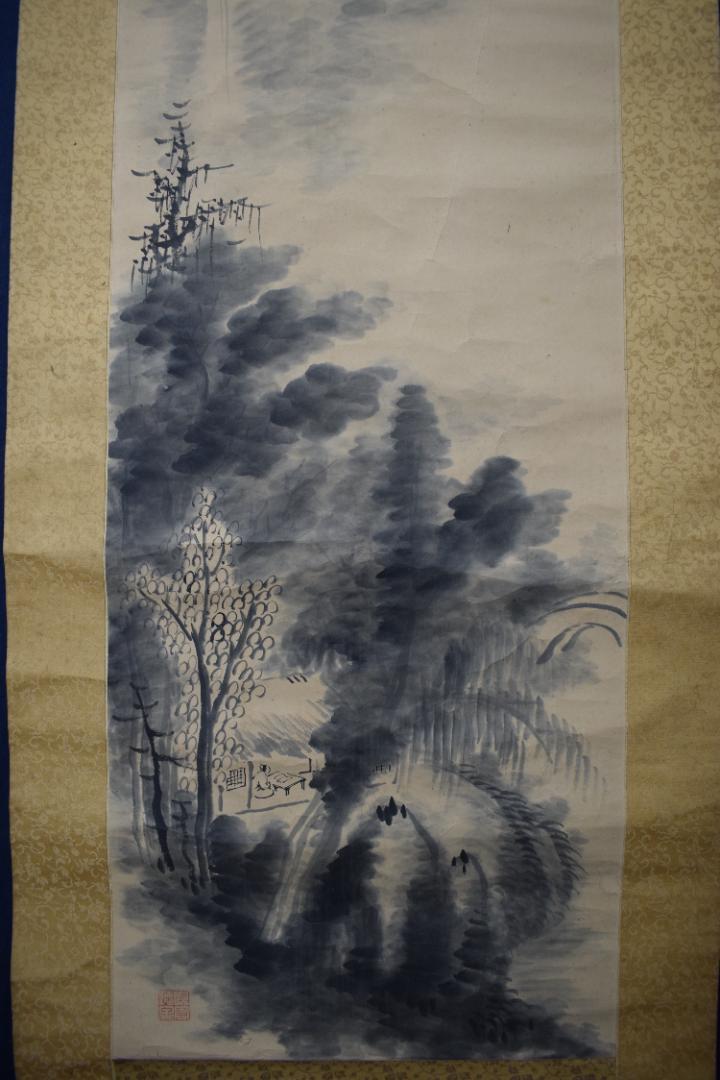 ≪超目玉★12月≫ 真作】田能村直外/麦友/山水人物画賛/掛軸☆宝船☆Z-310 絵画