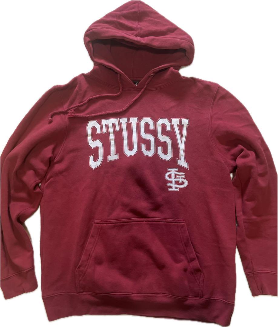 STUSSY 赤 パーカー フロントロゴ トップス